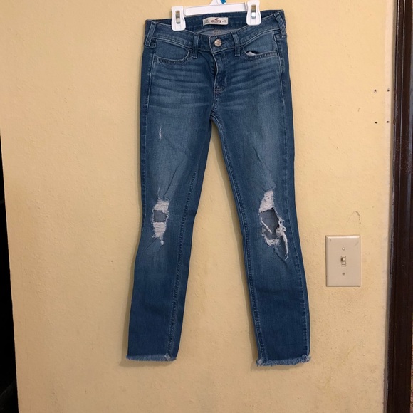 Hollister Denim - Hollister medium wash destroyed crop skinny jeans
